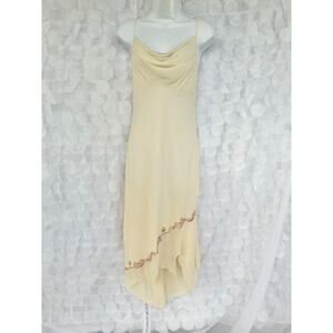 VTG La Perla 100% Silk GEORGETTE LONG Slip Chemise Small Ivory Embroidery ITALY